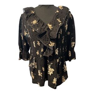 Ultra Pink Women’s Floral Ruffle Blouse – Size Medium – NWT